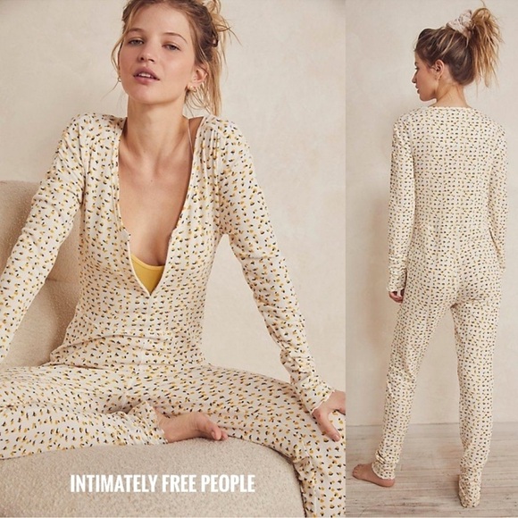Like New -Free People Intimately Home Alone long johns, ivory combo, size XSmall - Picture 1 of 6